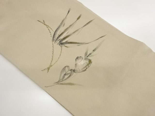 作家物　縮緬地手描き金彩魚・貝模様名古屋帯